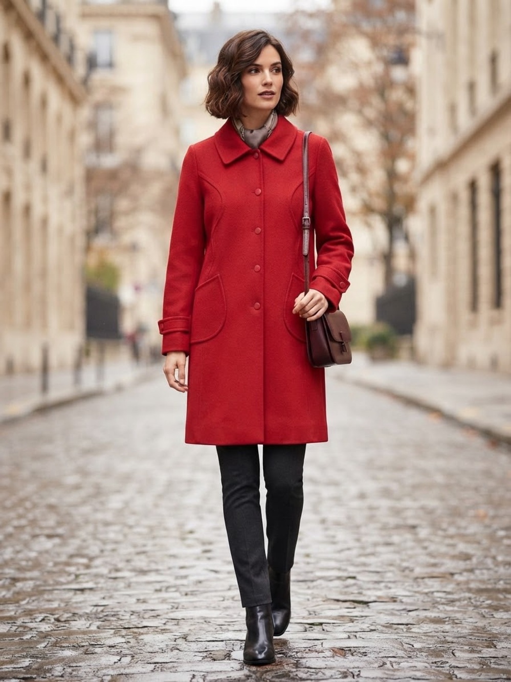 Women’s Red 100% Wool Pea Coat
